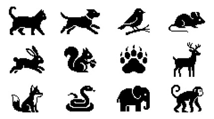 Obraz premium Nature and forest animal pixel icons.