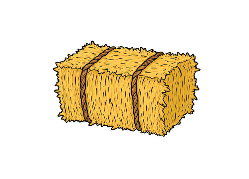Rustic sketch style rectangular hay bale vector illustration isolated on white background