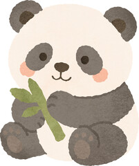 Cute sitting giant panda holding green bamboo © NARA