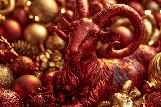 Capricorn zodiac sign in festive christmas ornaments