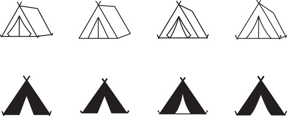 Black and white tent icon vector set for camping, outdoor adventure, travel and modern web design. © Umacharan Roy