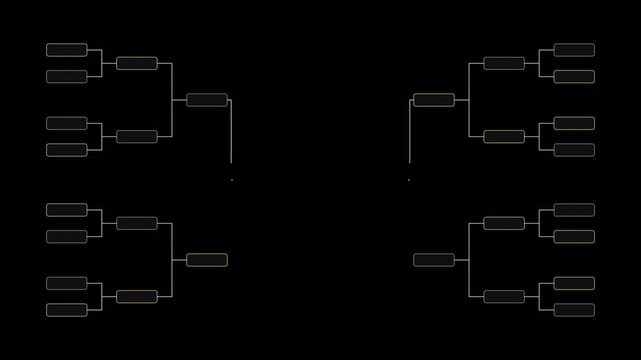 Minimalist digital tournament bracket animation with gold crown winner reveal on alpha chanel 4K animation