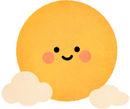 Cute smiling golden full moon with clouds