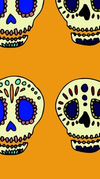 Animation of falling calaveras on orange background