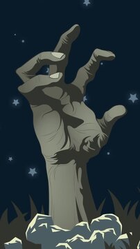 Animation of zombie hand out of ground in cemetery