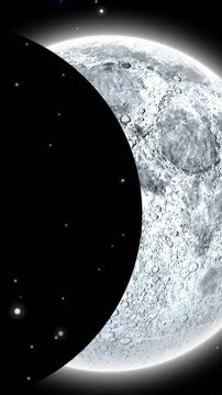 Animation of moon moving over stars on black background