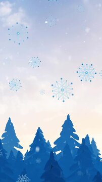 Animation of snow falling in winter landscape