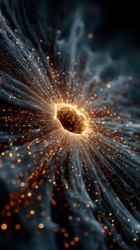 Quantum computing power erupts as a luminous supernova of organized data nodes in dark digital space, visualizing exponential processing, technological breakthrough and advanced computation