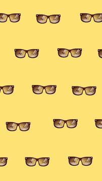 Animation of multiple sunglasses over yellow background