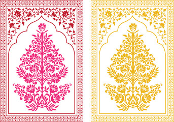 Mughal art floral tree of life traditional indian patterns in pink and gold © UttamChandra