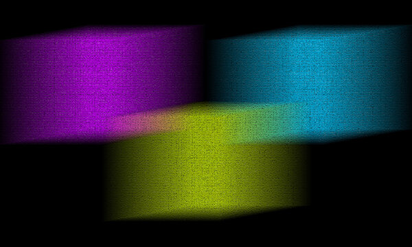 Abstract digital glitch art background featuring purple blue and yellow static noise blocks