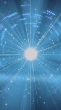 Radiating beams and sparkling particles in glowing circular light animation