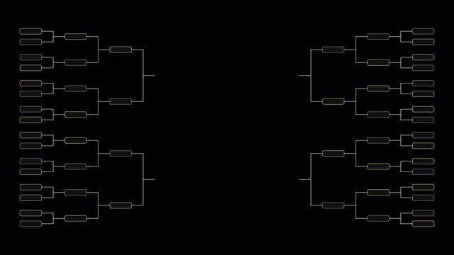 Tournament bracket structure with golden winner crown championship motion graphics 4K animation