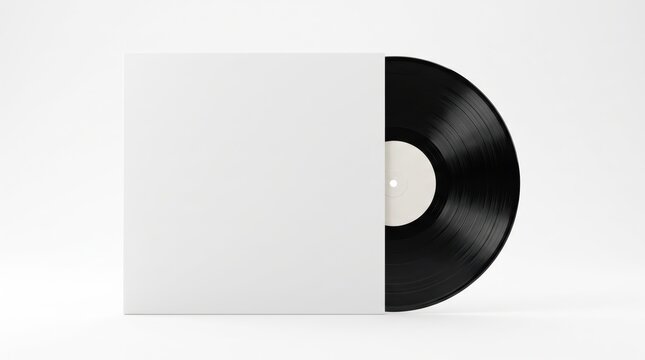Blank vinyl record with white album cover sleeve mockup on white background