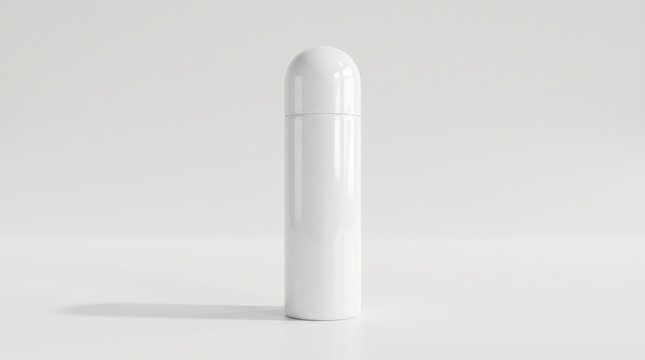 Blank white cosmetic spray bottle can mockup on light background