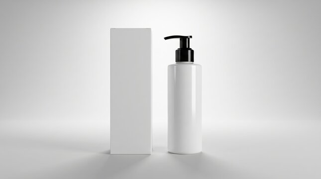 Cosmetic pump bottle with packaging box mockup for branding presentation