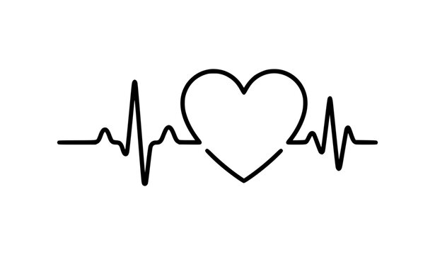 Continuous One Line Heartbeat Pulse ECG Black White Medical Vector Icon