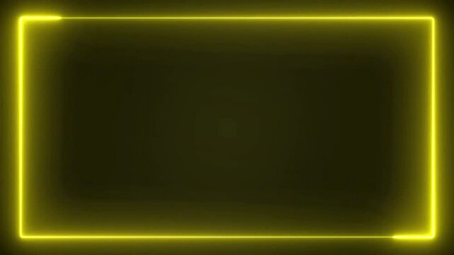 Abstract Yellow Glowing Neon Frame Rectangular Border Design with Smooth Animated Light Effect and Dark Cinematic Backdrop