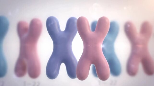 High-quality 3D animation of chromosome pairs numbered one through twenty-two plus sex chromosomes ideal for genetic science presentations and medical education content.