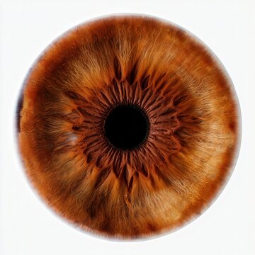 Extreme close-up macro photograph of human eye iris with detailed brown and amber patterns and black pupil