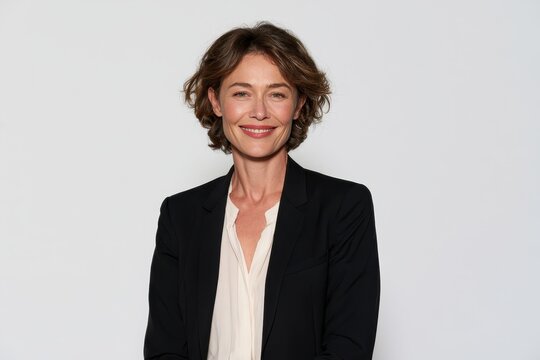 Portrait of a capable female professional in a bright, minimal studio setting