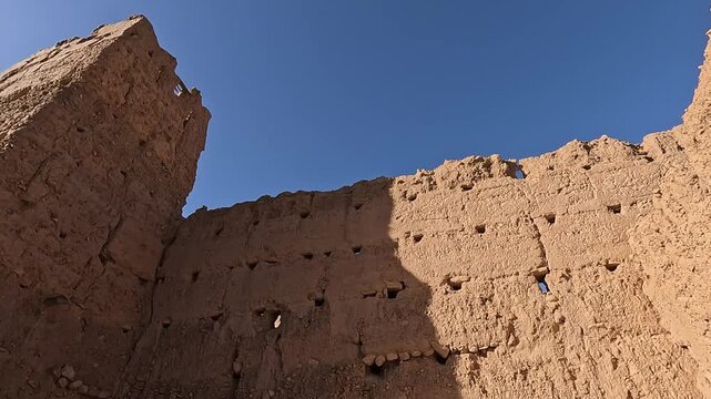 Old kasbah earthen walls in the Ziz Canyon, Draa-Tafilalet, Morocco