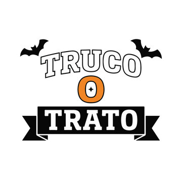 Truco o trato frase de Halloween, dise&ntilde;o vectorial con murci&eacute;lagos y tipograf&iacute;a festiva, letrero decorativo para noche de brujas