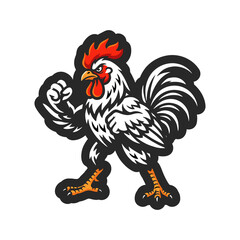 Muscular rooster mascot character with clenched fists in a fighting stance © Renato