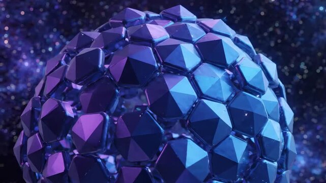 A stunning 3D render of a reflective polyhedral sphere with vibrant gradient lighting, perfect for tech presentations, futuristic marketing, and creative digital projects.