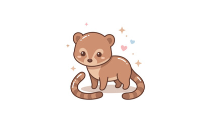 Fototapeta premium Single cute cartoon coati standing with striped tail.