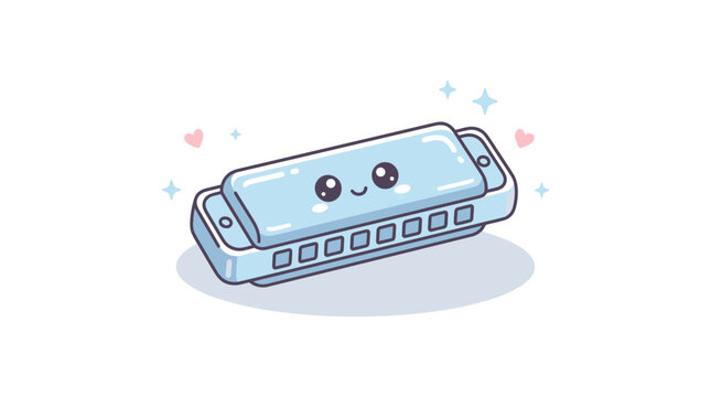 Smiling blue harmonica character with heart accents.