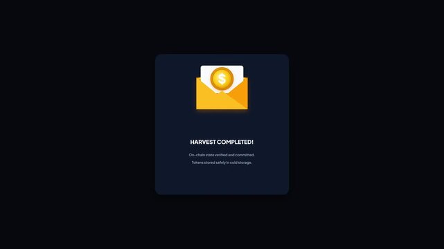 Cryptographic Vault Mail UI Popup Notification Card Motion Graphics Dark Mode Tech Interface
