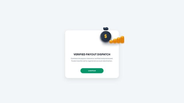 Verified Payout Dispatch Finance UI Card 3D Animated Money Bag Gold Coins 1080p
