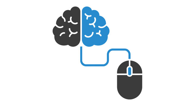 Brain Connected to Computer Mouse Icon Representing AI, Digital Technology, Machine Learning, and Human-Computer Interaction