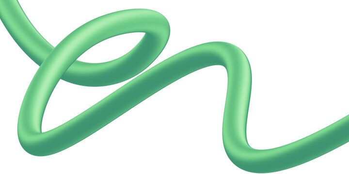 Original digital artwork of a smooth green 3D curving line on a white background.