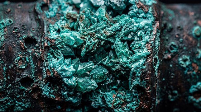 Macro Close Up of Green Copper Corrosion and Crystals