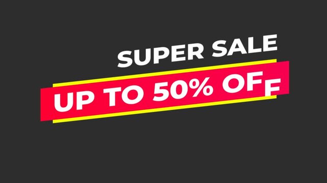 Animated super sale banner with up to fifty percent off discount for online shopping promotions