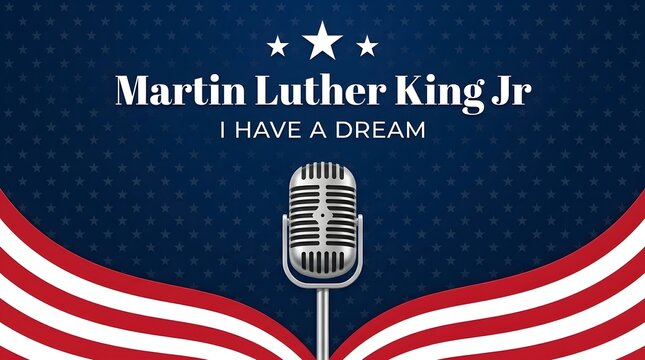 Celebratory graphic design for martin luther king jr day 5 featuring a vintage microphone and american flag elements