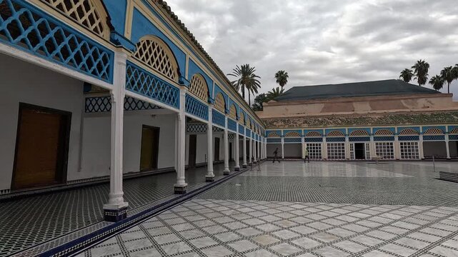 Marble and zellige paving of the vast Grand Courtyard, Bahia Palace, Marrakech, Marrakech-Safi, Morocco