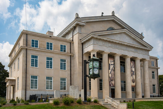 Angled View of Lincoln County Courthouse with Vintage Street Clock in Lincolnton NC