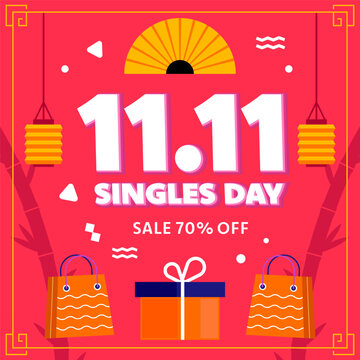 11.11 Singles Day Sale Square Social Media Post Banner Design
