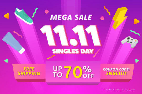 11.11 Singles Day Shopping Sale Horizontal Banner Promotion