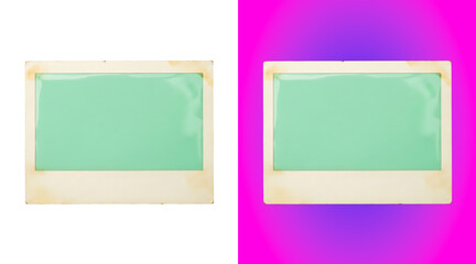 Vintage style blank frame with a light green center, aged paper edges, isolated on a white background, square composition, shot © jk