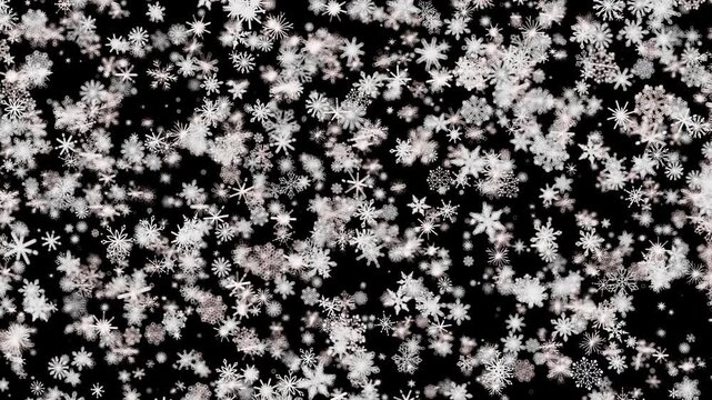 Magical falling snow particles create beautiful winter season festive atmosphere