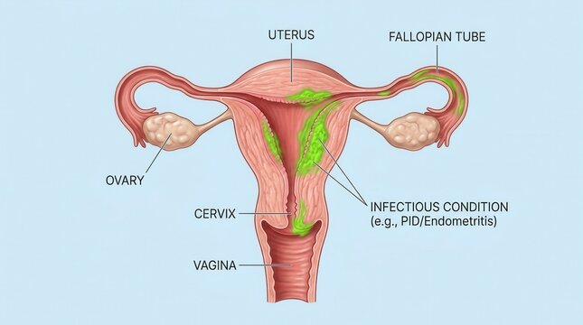 Female Reproductive System Infection Diagram Anatomy Medical Illustration