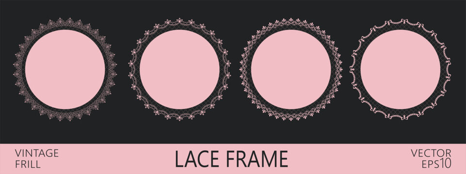 Vector heart scallop with lace border cute for pattern frame edge. Line doily simple with crochet round design for wavy paper trim. Tape love scallop with border lace circle for brush geometric oval.