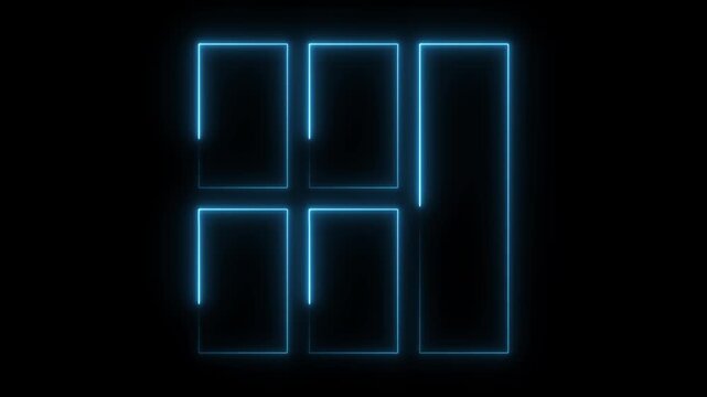 Glowing blue rectangles forming a grid on black background abstract animation