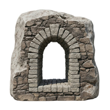 Ancient stone archway ruins on plain background