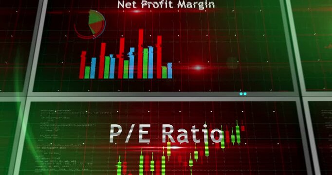 Stock market indices ebitda ratio charts and graphs diagram 3d concept animation