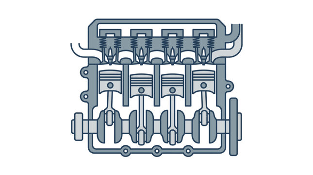 Cross section illustration of a four cylinder internal combustion engine block.